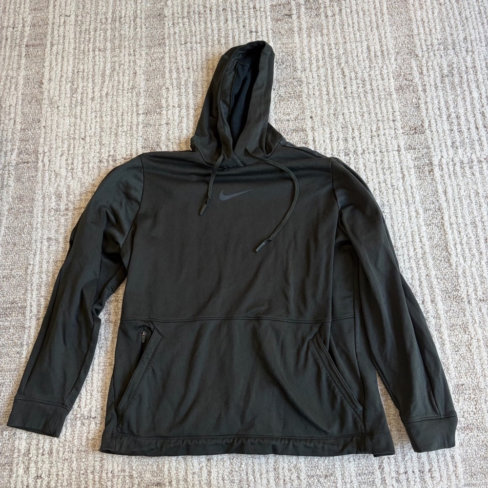Nike Pro Mens Training Hoodie Green Charcoal Swoosh Pullover Sweatshirt L